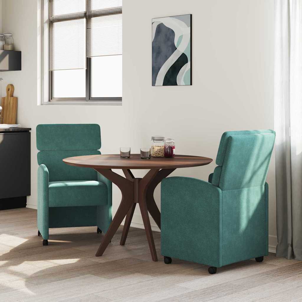 Spisebordsstole med hjul 2 pcs Mørkegrøn 58 x 65 x 98 cm Fløjl