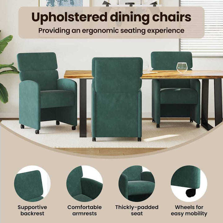 Spisebordsstole med hjul 2 pcs Mørkegrøn 58 x 65 x 98 cm Fløjl