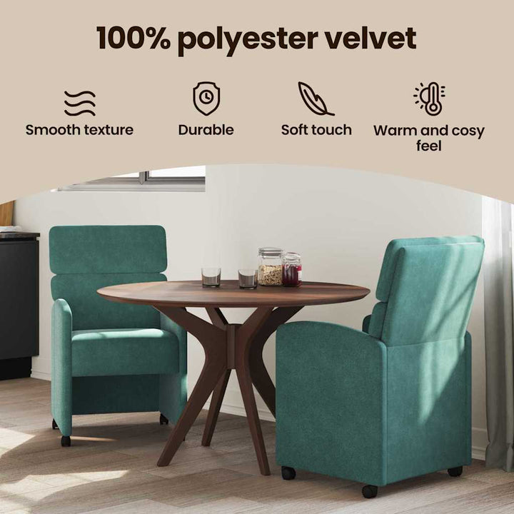 Spisebordsstole med hjul 2 pcs Mørkegrøn 58 x 65 x 98 cm Fløjl
