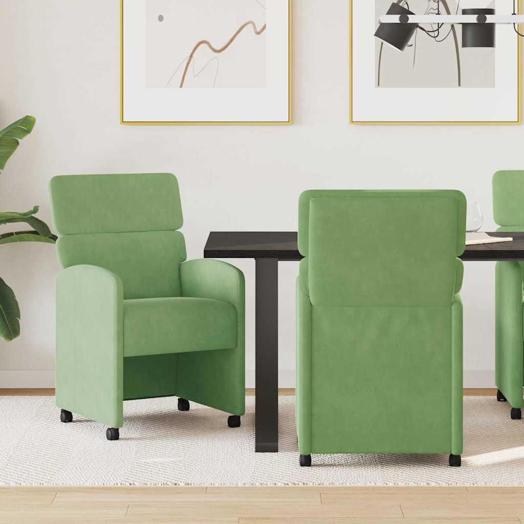 Spisebordsstole med hjul 2 pcs Lysegrøn 58 x 65 x 98 cm Fløjl