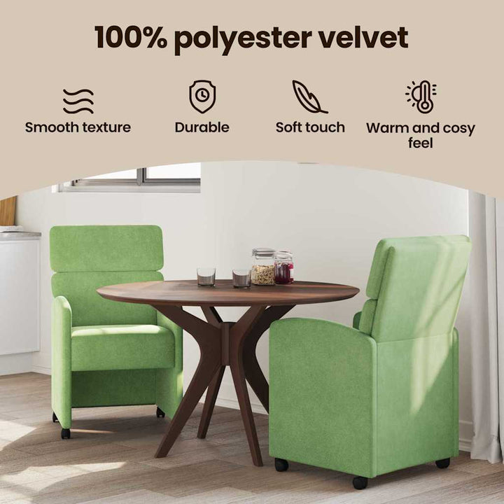 Spisebordsstole med hjul 2 pcs Lysegrøn 58 x 65 x 98 cm Fløjl