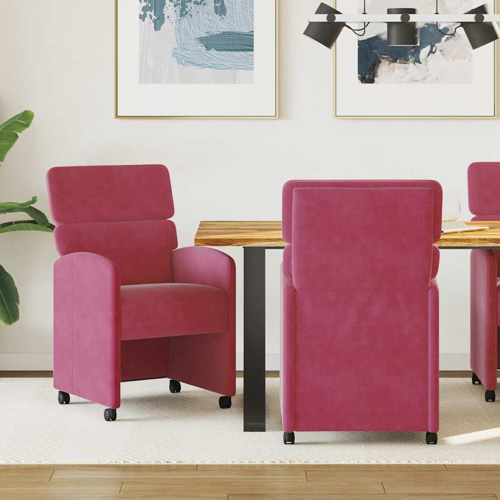 Spisebordsstole med hjul 2 pcs Vinrød 58 x 65 x 98 cm Fløjl