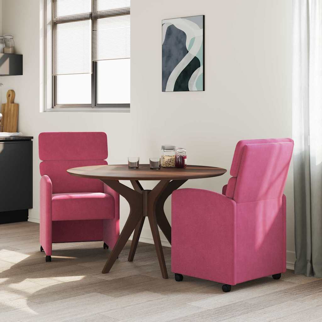 Spisebordsstole med hjul 2 pcs Vinrød 58 x 65 x 98 cm Fløjl