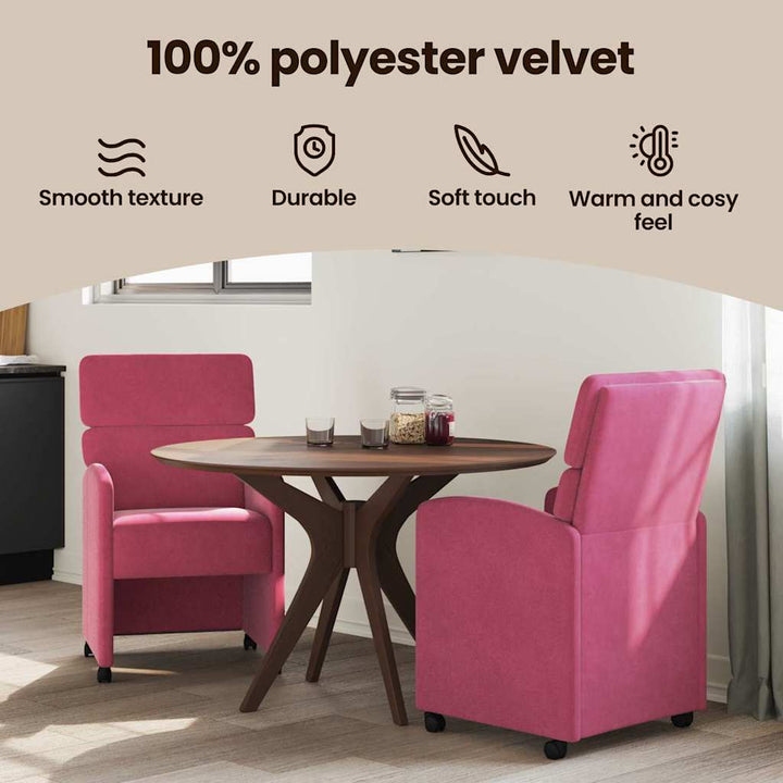 Spisebordsstole med hjul 2 pcs Vinrød 58 x 65 x 98 cm Fløjl