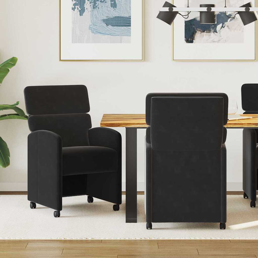 Spisebordsstole med hjul 2 pcs Sort 58 x 65 x 98 cm Fløjl