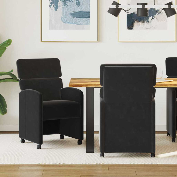 Spisebordsstole med hjul 2 pcs Sort 58 x 65 x 98 cm Fløjl
