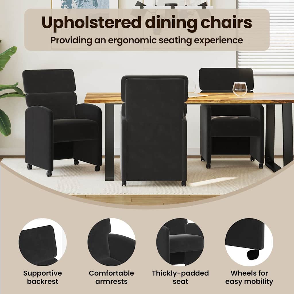 Spisebordsstole med hjul 2 pcs Sort 58 x 65 x 98 cm Fløjl