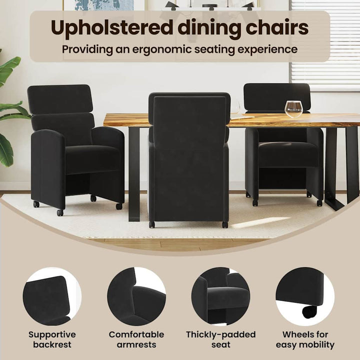 Spisebordsstole med hjul 2 pcs Sort 58 x 65 x 98 cm Fløjl