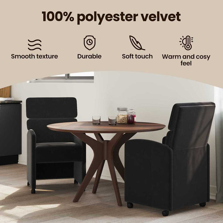 Spisebordsstole med hjul 2 pcs Sort 58 x 65 x 98 cm Fløjl