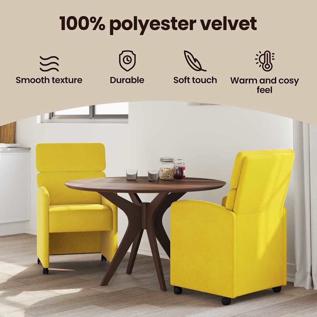 Spisebordsstole med hjul 2 pcs Gul 58 x 65 x 98 cm Fløjl