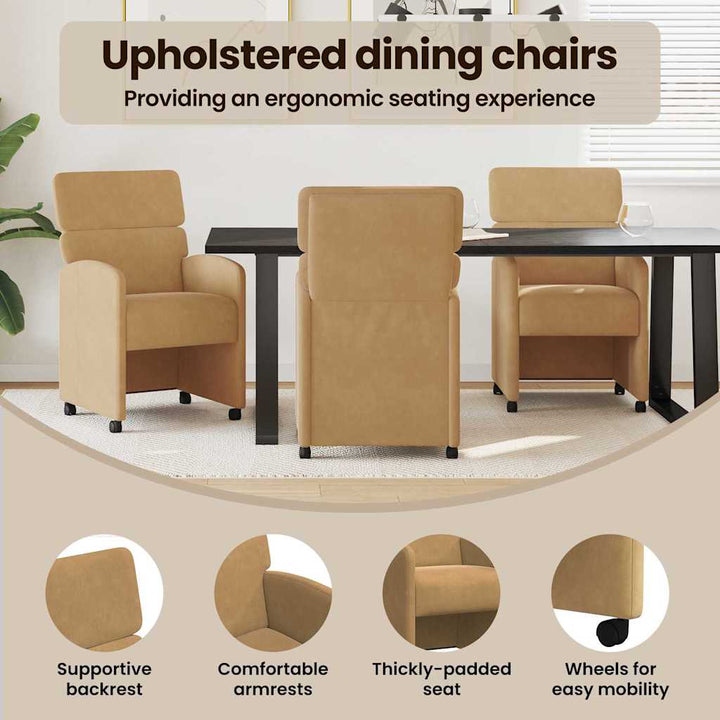 Spisebordsstole med hjul 2 pcs Brun 58 x 65 x 98 cm Fløjl