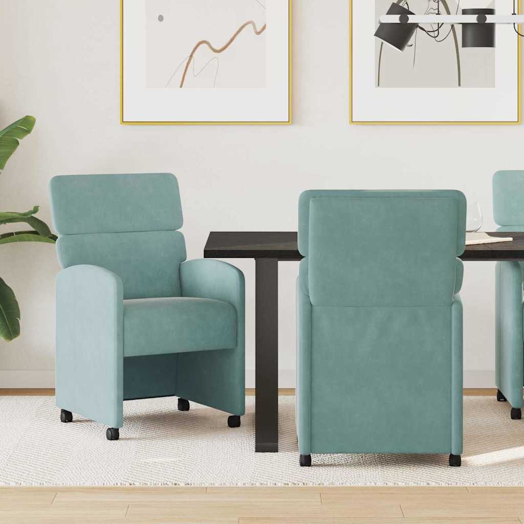Spisebordsstole med hjul 2 pcs havgrøn 58 x 65 x 98 cm Fløjl