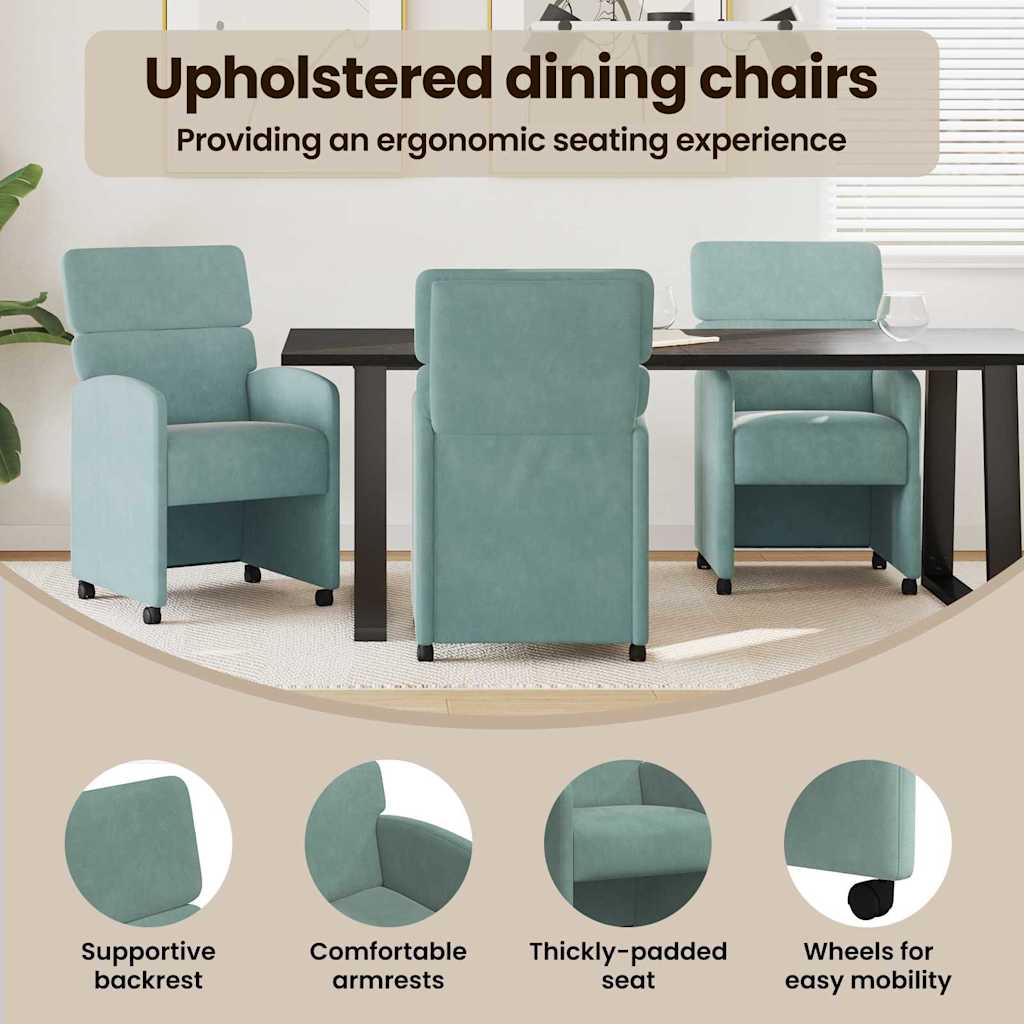 Spisebordsstole med hjul 2 pcs havgrøn 58 x 65 x 98 cm Fløjl