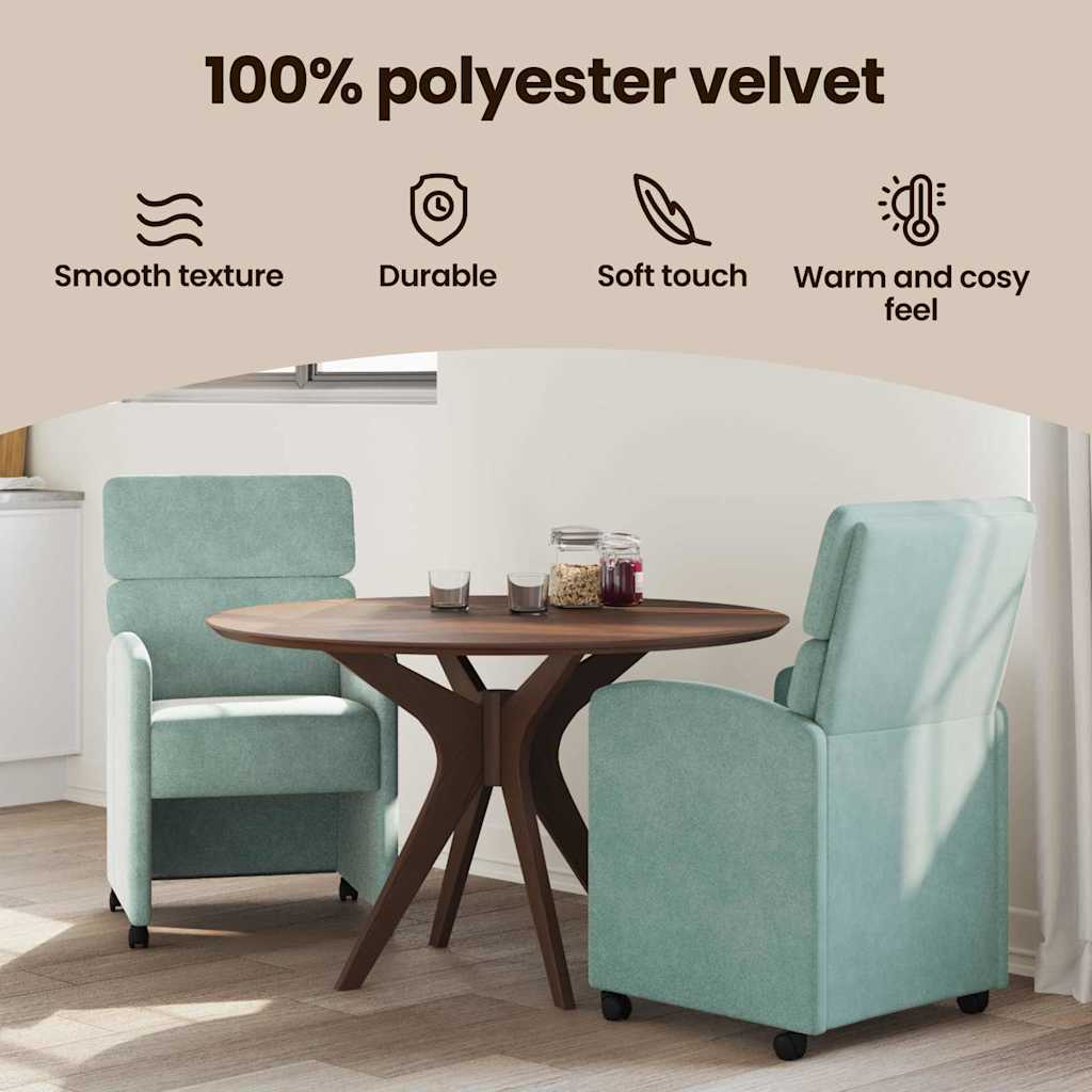 Spisebordsstole med hjul 2 pcs havgrøn 58 x 65 x 98 cm Fløjl