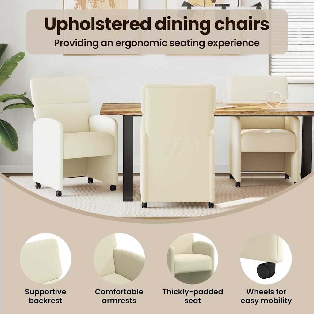Spisebordsstole med hjul 2 pcs Creme 58 x 65 x 98 cm Kunstlæder