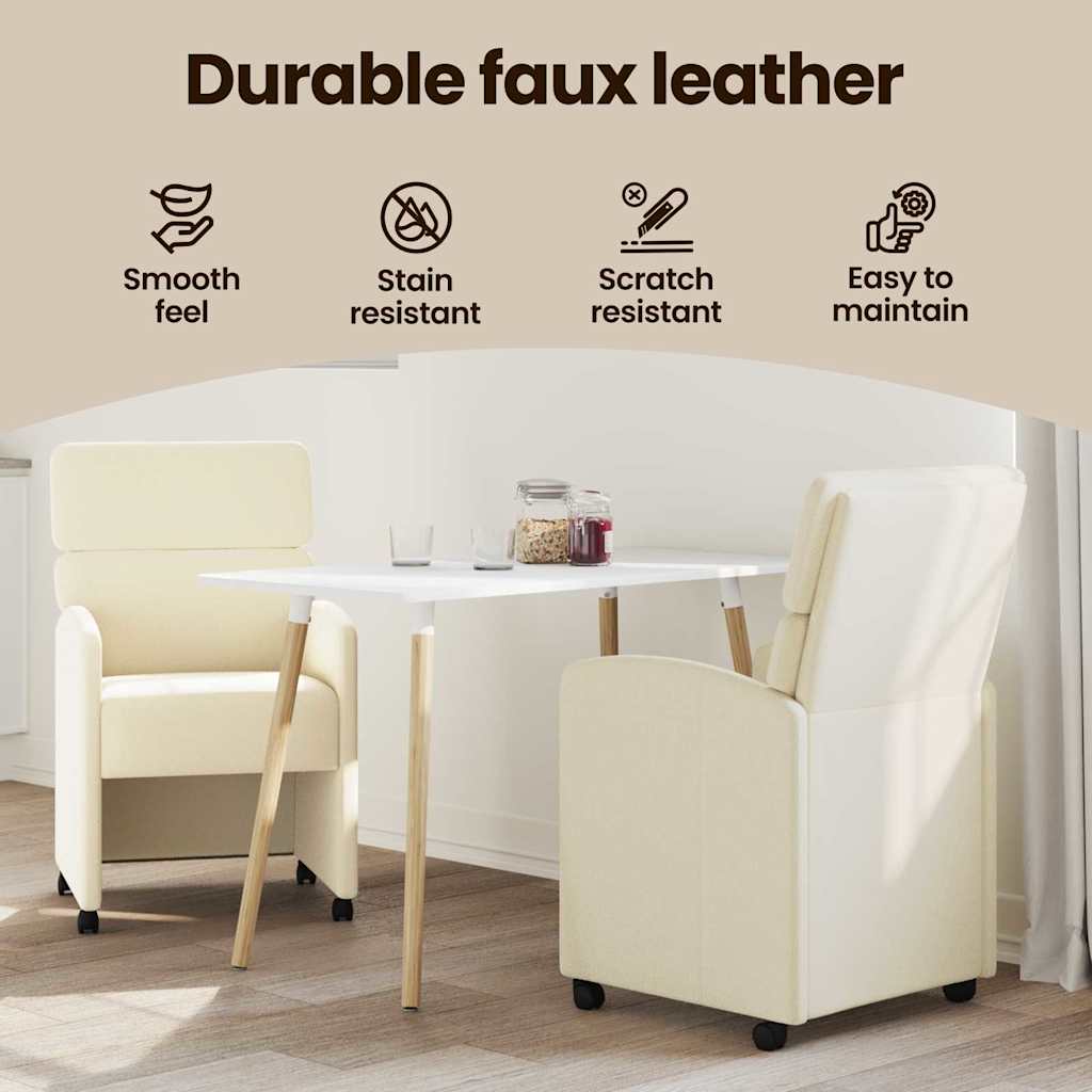 Spisebordsstole med hjul 2 pcs Creme 58 x 65 x 98 cm Kunstlæder