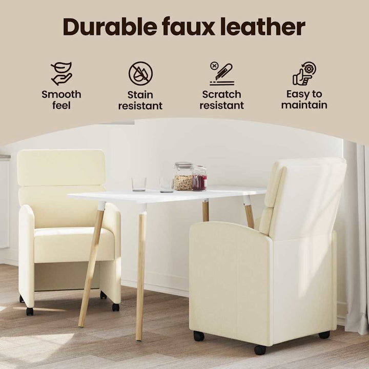 Spisebordsstole med hjul 2 pcs Creme 58 x 65 x 98 cm Kunstlæder