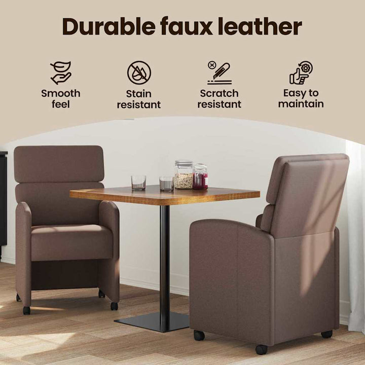 Spisebordsstole med hjul 2 pcs Brun 58 x 65 x 98 cm Kunstlæder