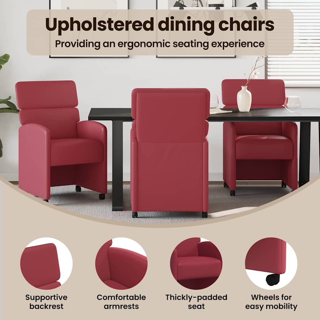 Spisebordsstole med hjul med hjul 2 pcs Vinrød 58 x 65 x 98 cm
