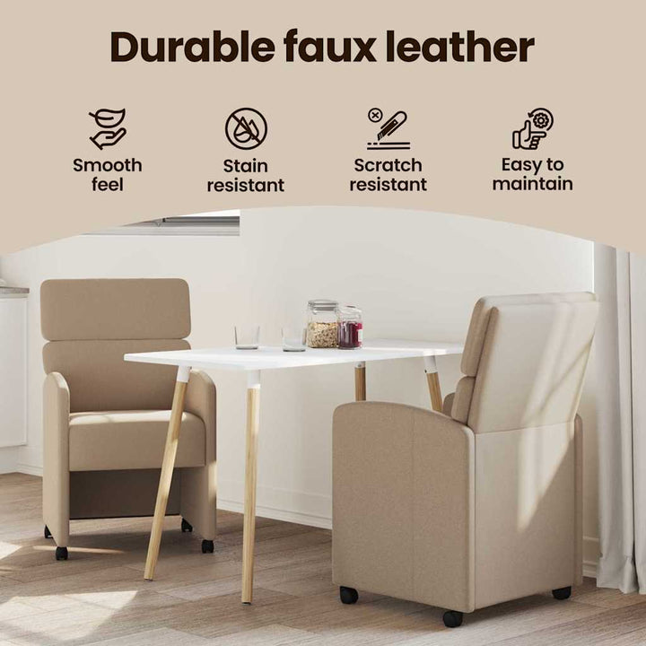 Spisebordsstole med hjul 2 pcs Cappuccino 58 x 65 x 98 cm