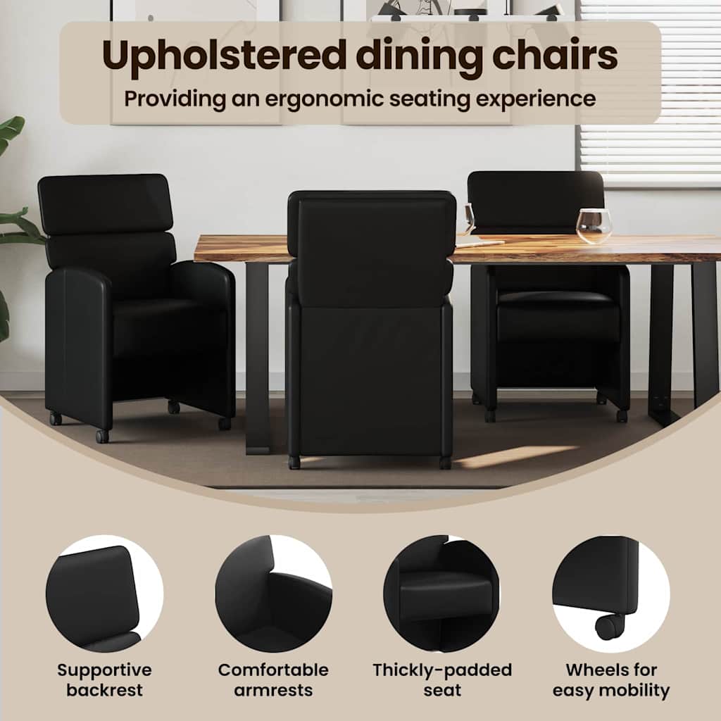 Spisebordsstole med hjul 2 pcs Sort 58 x 65 x 98 cm Kunstlæder