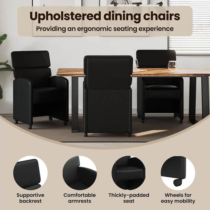 Spisebordsstole med hjul 2 pcs Sort 58 x 65 x 98 cm Kunstlæder