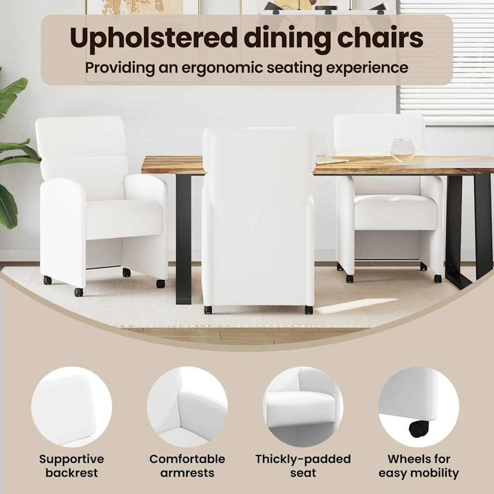 Spisebordsstole med hjul 2 pcs Hvid 58 x 65 x 98 cm Kunstlæder