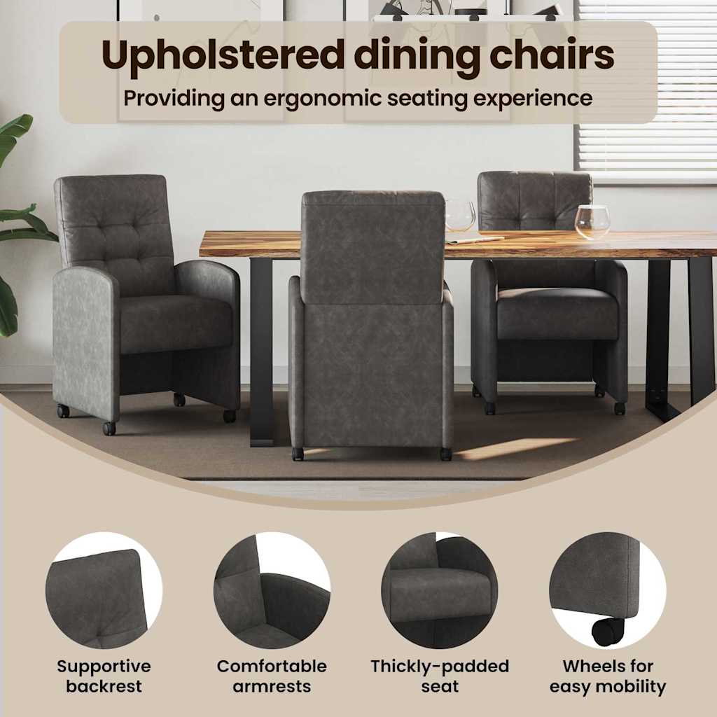 Spisebordsstole med hjul 2 pcs Sort 58 x 67 x 97 cm Kunstlæder