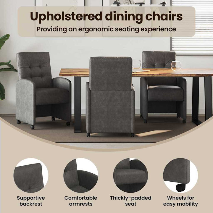Spisebordsstole med hjul 2 pcs Sort 58 x 67 x 97 cm Kunstlæder