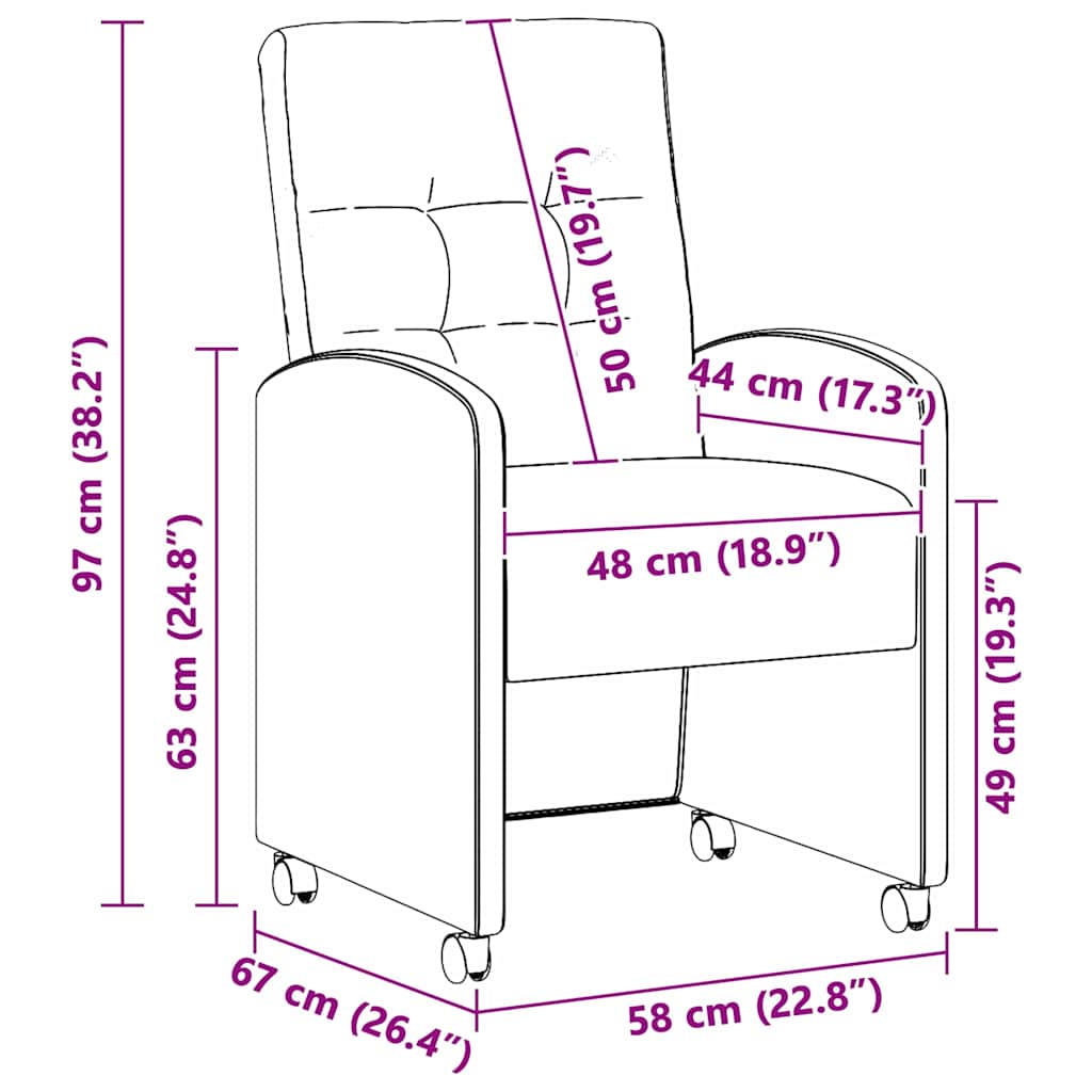 Spisebordsstole med hjul 2 pcs Sort 58 x 67 x 97 cm Kunstlæder