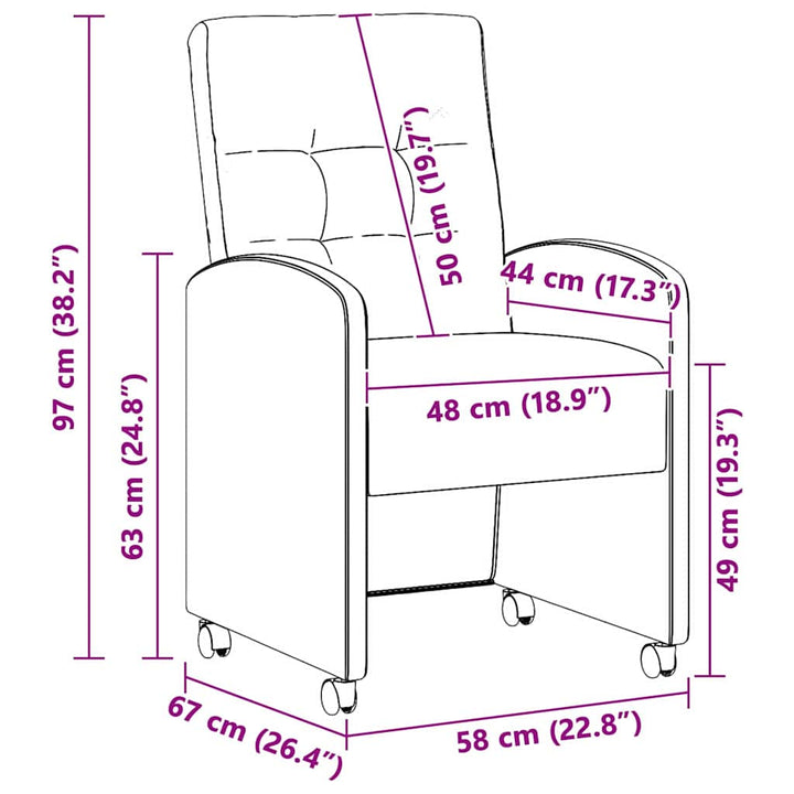 Spisebordsstole med hjul 2 pcs Sort 58 x 67 x 97 cm Kunstlæder