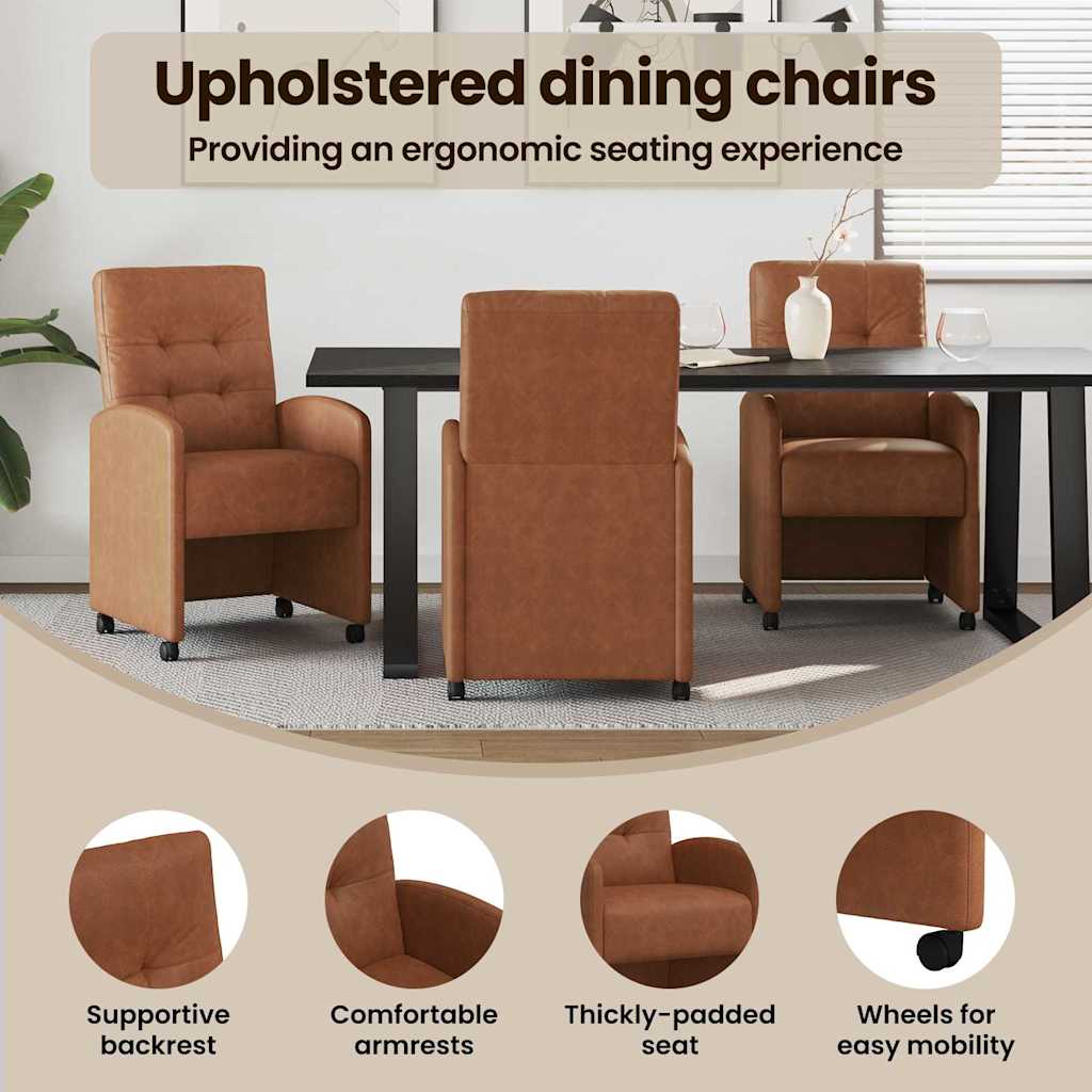Spisebordsstole med hjul 2 pcs Brun 58 x 67 x 97 cm Kunstlæder