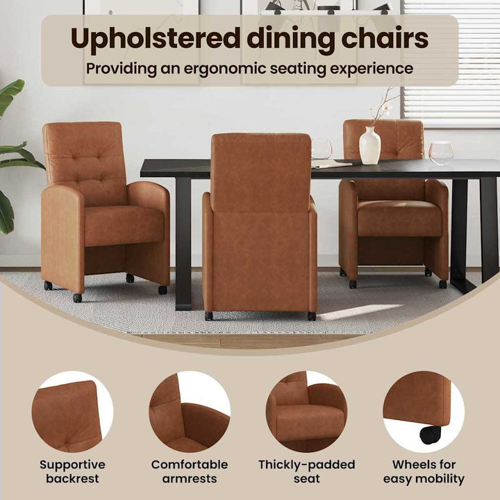 Spisebordsstole med hjul 2 pcs Brun 58 x 67 x 97 cm Kunstlæder