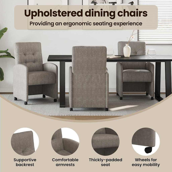 Spisebordsstole med hjul 2 pcs Grå 58 x 67 x 97 cm Kunstlæder