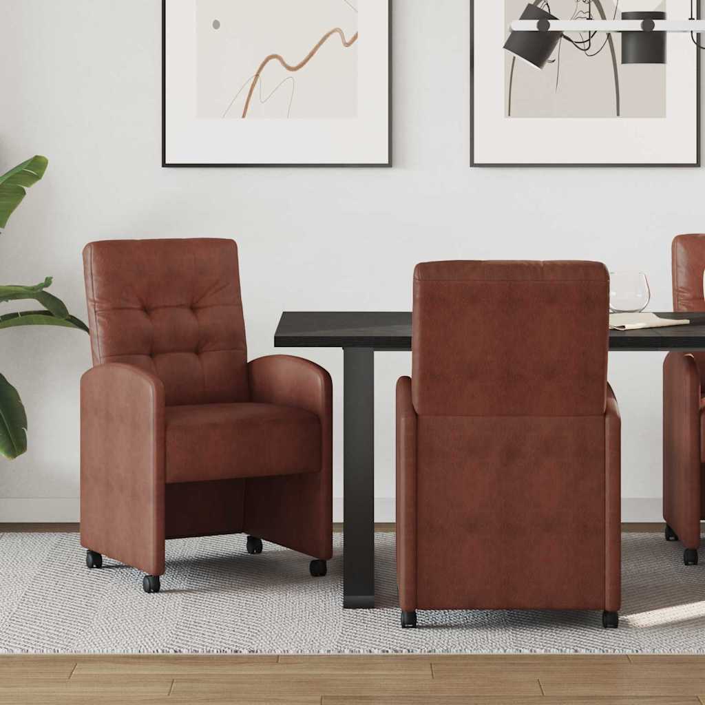 Spisebordsstole med hjul 2 pcs Skinnende brun 58 x 67 x 97 cm