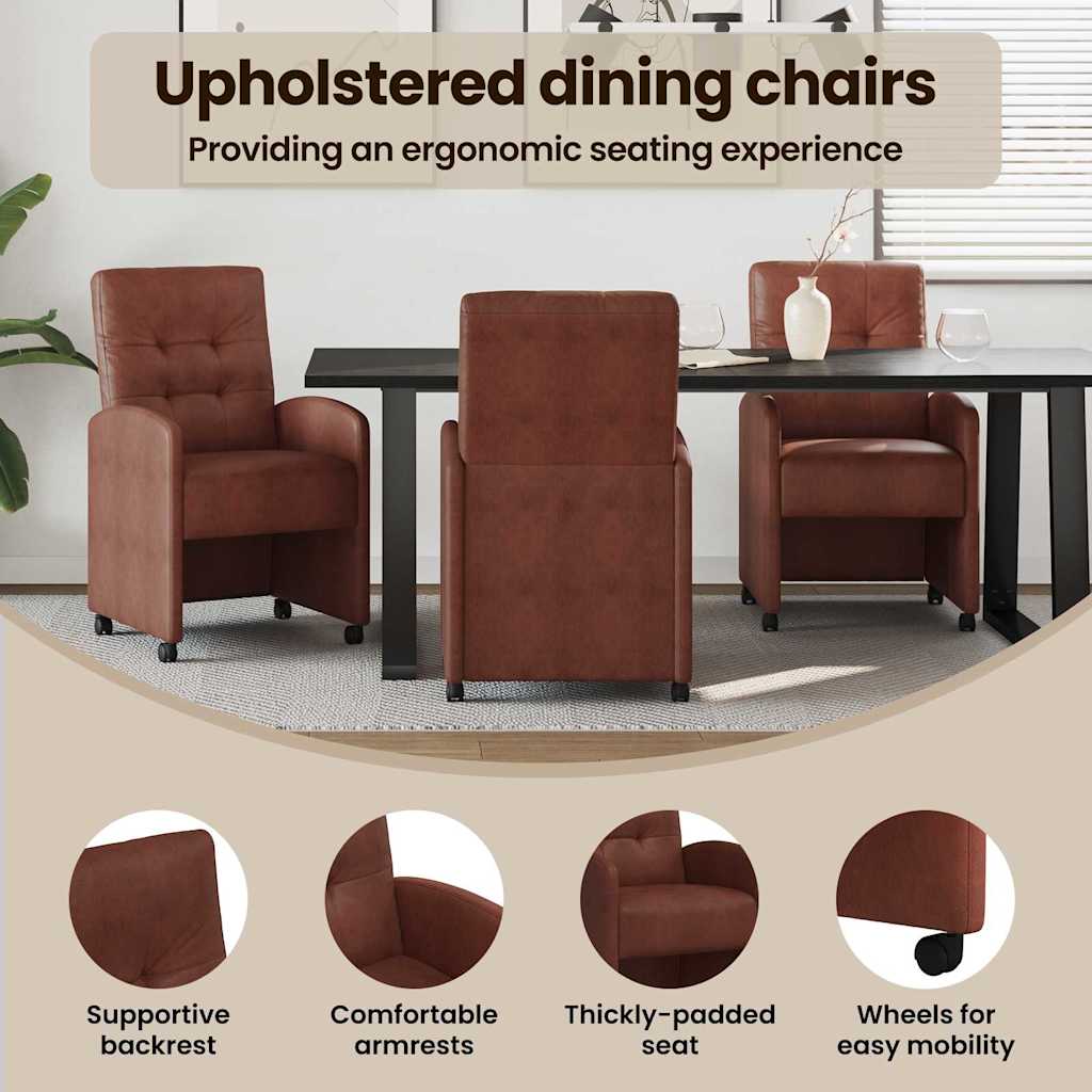 Spisebordsstole med hjul 2 pcs Skinnende brun 58 x 67 x 97 cm