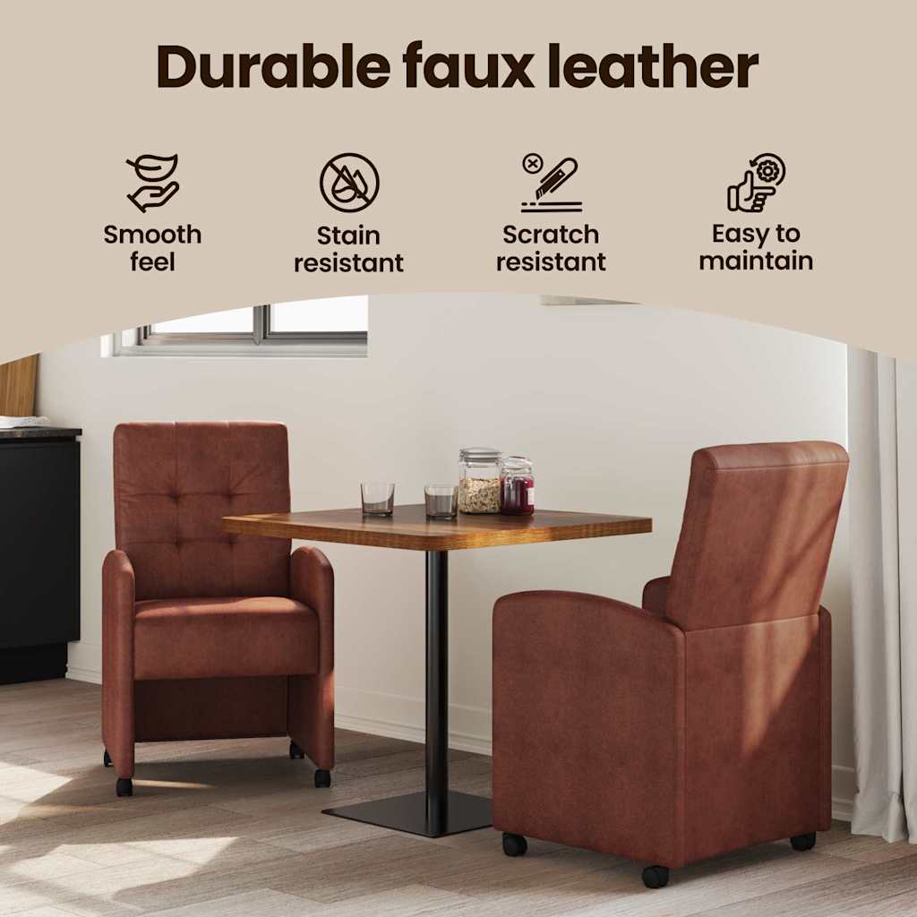 Spisebordsstole med hjul 2 pcs Skinnende brun 58 x 67 x 97 cm