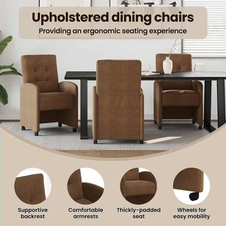 Spisebordsstole med hjul med hjul 2 pcs Brun 58 x 67 x 97 cm