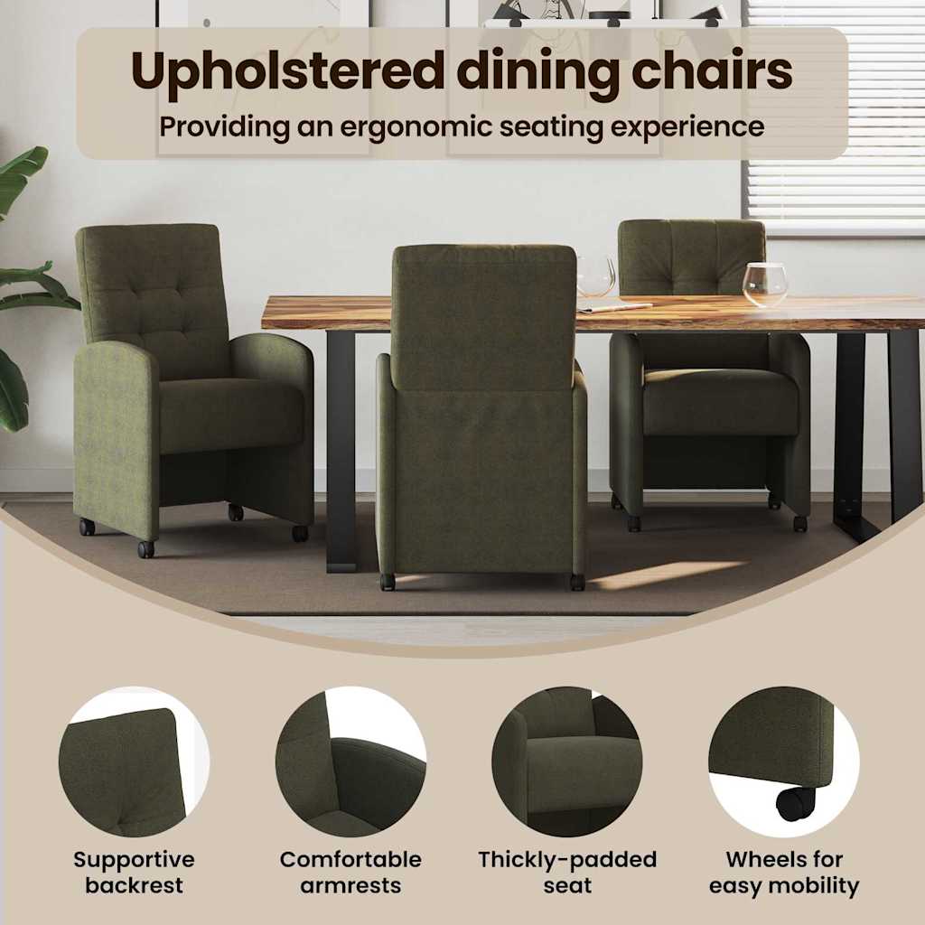 Spisebordsstole med hjul 2 pcs Army grøn 58 x 67 x 97 cm