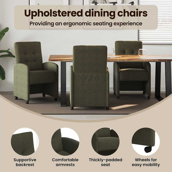 Spisebordsstole med hjul 2 pcs Army grøn 58 x 67 x 97 cm
