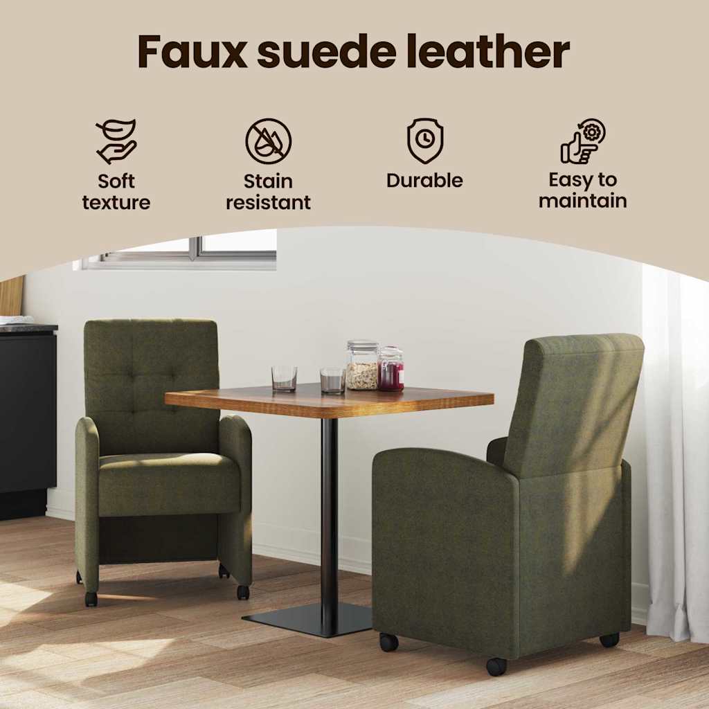 Spisebordsstole med hjul 2 pcs Army grøn 58 x 67 x 97 cm