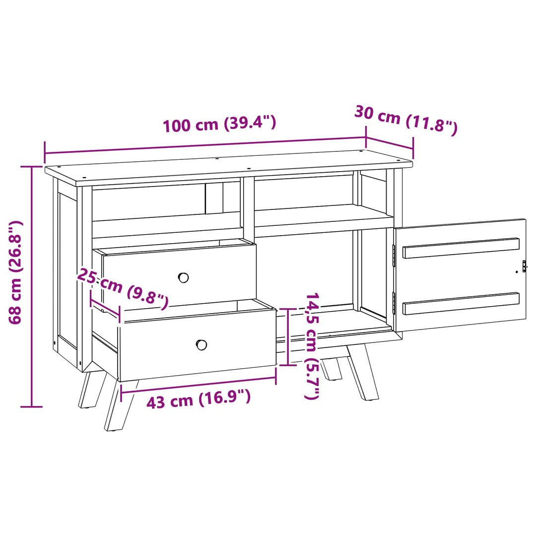 Sideboard Naturfarvet 100 x 30 x 68 cm Massiv Teaktræ