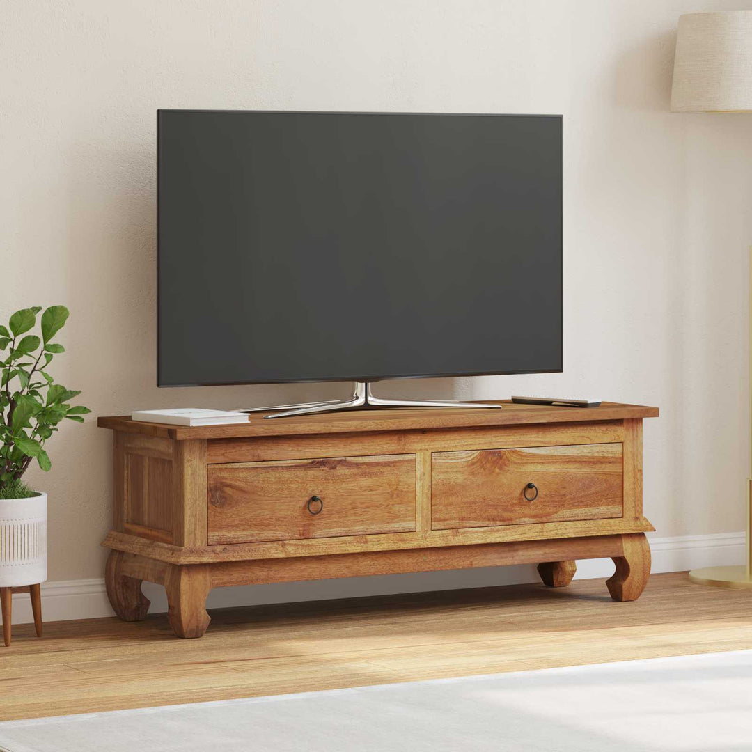 TV-bord med skuffe Naturfarvet 110 x 35 x 40 cm Massiv Teaktræ