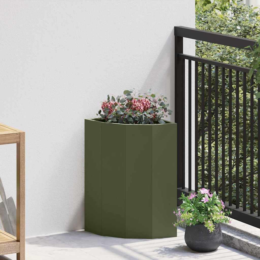 Hjørne Plantekasse Olivengrøn 30 x 30 x 50 cm Stål