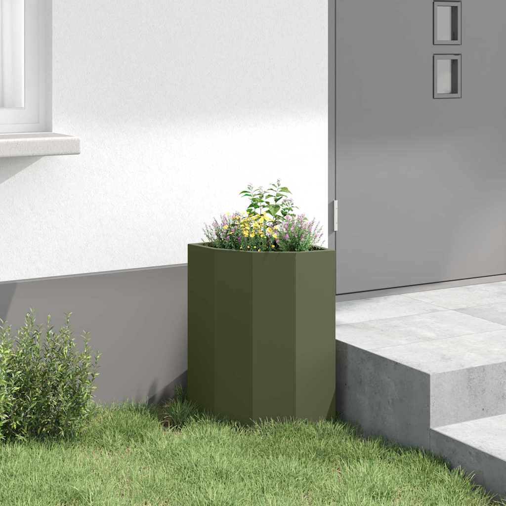 Hjørne Plantekasse Olivengrøn 30 x 30 x 50 cm Stål