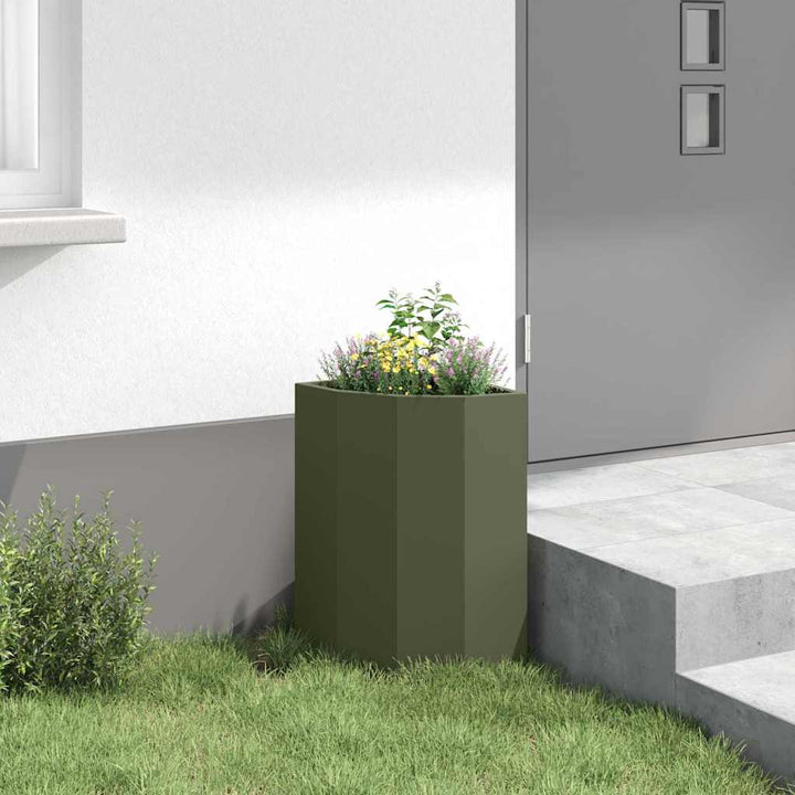 Hjørne Plantekasse Olivengrøn 30 x 30 x 50 cm Stål