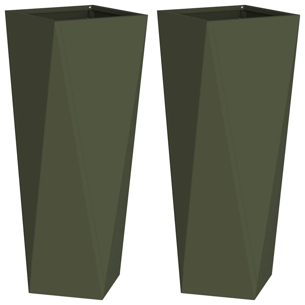 Plantekasse 2 pcs Oliven grøn 30 x 30 x 75 cm Stål