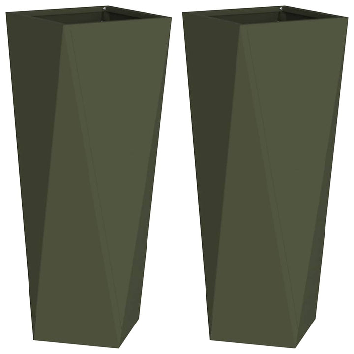 Plantekasse 2 pcs Oliven grøn 30 x 30 x 75 cm Stål