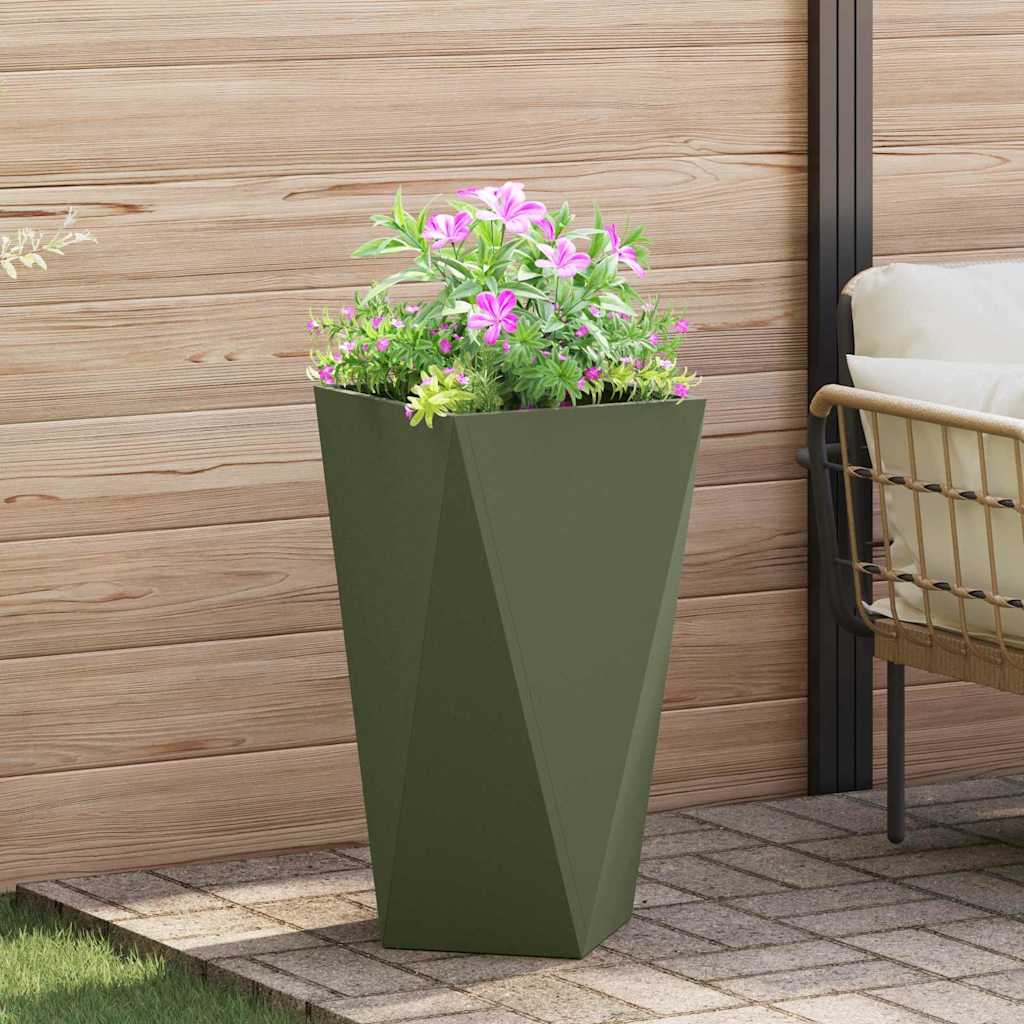 Plantekasse 2 stk. Oliven grøn 40 x 40 x 75 cm Stål