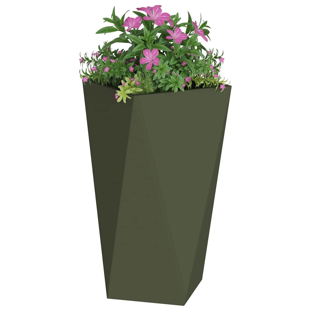 Plantekasse 2 stk. Oliven grøn 40 x 40 x 75 cm Stål